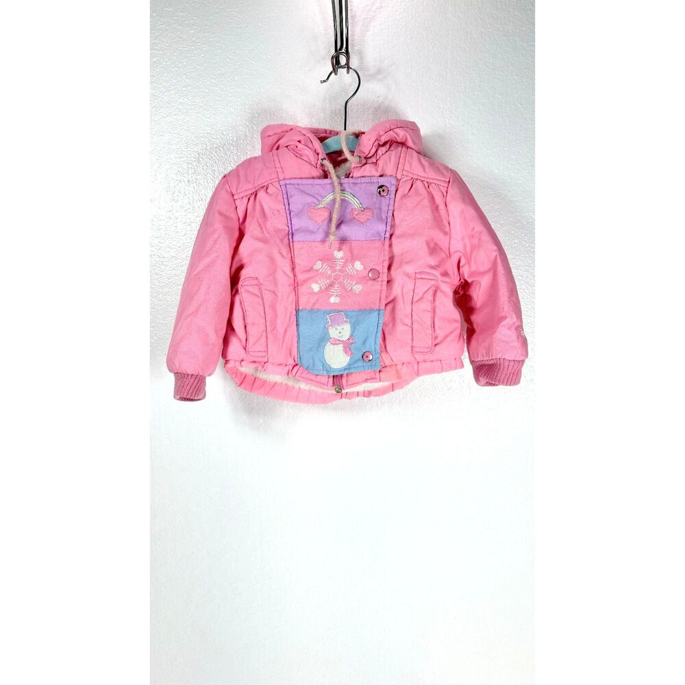 London Fog Vintage 1990's Puffer Coat Pink Zipper Hood Baby Girl Size 24 Months